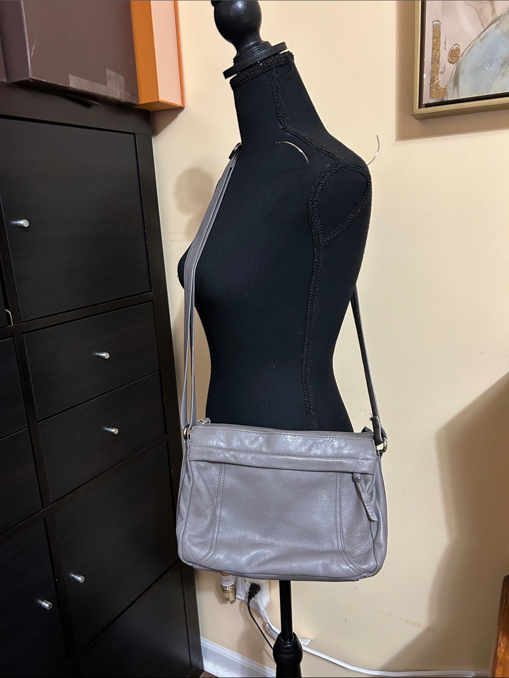 Great American Leatherworks gray pebble leather crossbody bag